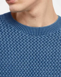 Hot Hackett London Pull col rond Texture Washed bleu moyen