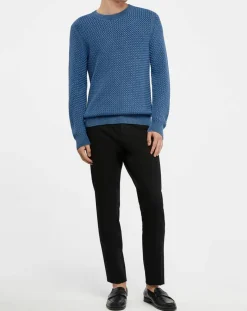 Hot Hackett London Pull col rond Texture Washed bleu moyen