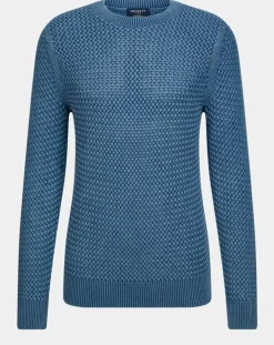 Hot Hackett London Pull col rond Texture Washed bleu moyen