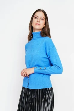 Clearance Assuili Pull col roulé azur