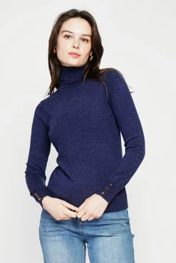 Femme C&Jo Pull col roulé classique bleu nuit