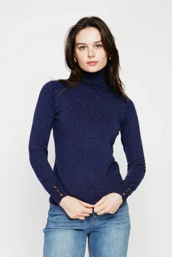 Femme C&Jo Pull col roulé classique bleu nuit