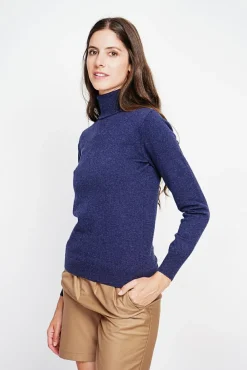 Clearance Assuili Pull col roulé classique bleu nuit