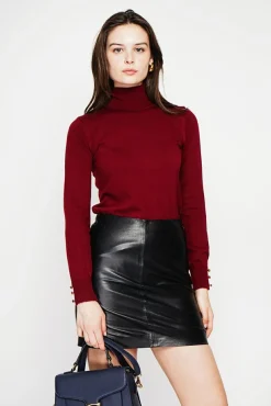 Femme C&Jo Pull col roulé classique bordeaux