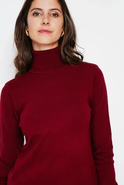 Femme Assuili Pull col roulé classique bordeaux