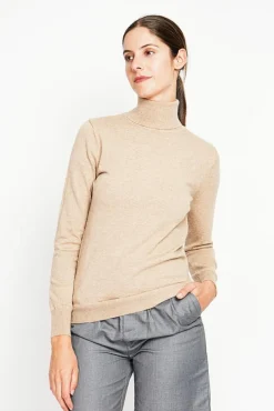 Femme Assuili Pull col roulé classique nougat