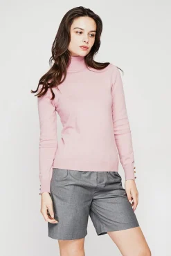 Femme C&Jo Pull col roulé classique rose poudre