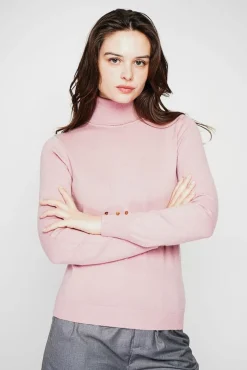 Femme C&Jo Pull col roulé classique rose poudre