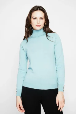 Clearance C&Jo Pull col roulé classique turquoise