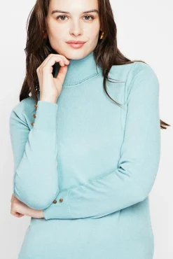 Clearance C&Jo Pull col roulé classique turquoise
