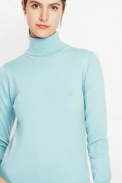 Discount Assuili Pull col roulé classique turquoise