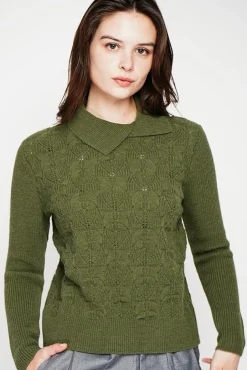 Hot C&Jo Pull col roulé croisé kaki