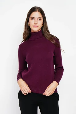 Femme Assuili Pull col roulé fourré bordeaux