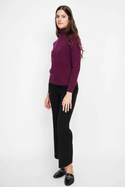 Femme Assuili Pull col roulé fourré bordeaux
