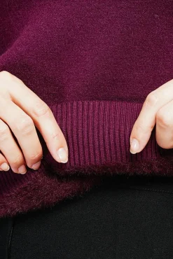 Femme Assuili Pull col roulé fourré bordeaux