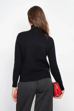 Femme Assuili Pull col roulé fourré noir