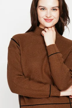 Femme C&Jo Pull col roulé montant marron