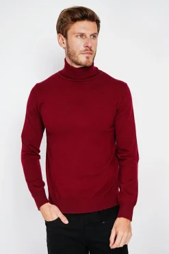 Homme C&Jo Pull col roule bordeaux