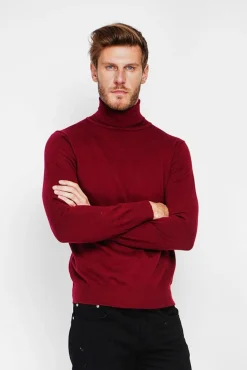 Homme C&Jo Pull col roule bordeaux