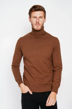 Homme C&Jo Pull col roule marron
