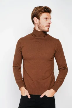 Homme C&Jo Pull col roule marron