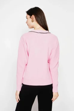 Femme C&Jo Pull col V rose barby