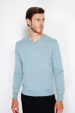 Homme C&Jo Pull col V turquoise