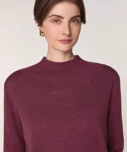 Femme Rodier Pull Colette 100% laine col montant cotelé violet prune