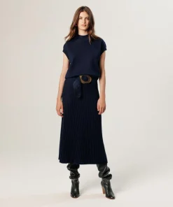 Femme Rodier Pull Colombine manches courtes col montant bleu nuit