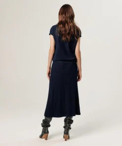 Femme Rodier Pull Colombine manches courtes col montant bleu nuit