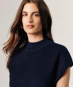 Femme Rodier Pull Colombine manches courtes col montant bleu nuit