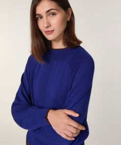 Online Rodier Pull Déborah 100% laine col bicolore bleu océan