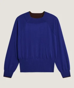 Online Rodier Pull Déborah 100% laine col bicolore bleu océan