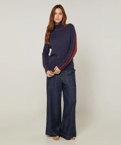 Clearance Rodier Pull Delphine 100% Laine mélangée bleu denim