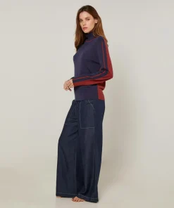 Clearance Rodier Pull Delphine 100% Laine mélangée bleu denim