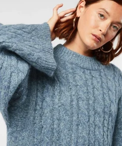 Discount Rodier Pull Diane col montant à torsades bleu gris