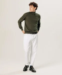 Homme Rodier Pull Edmond 100% laine col rond vert kaki