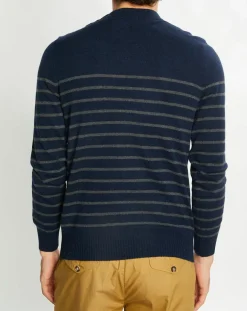 Sale Galeries Lafayette Pull en Cachemire & Laine Memarino rayé col rond bleu marine