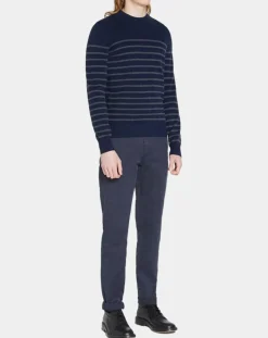 Sale Galeries Lafayette Pull en Cachemire & Laine Memarino rayé col rond bleu marine