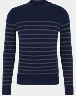 Sale Galeries Lafayette Pull en Cachemire & Laine Memarino rayé col rond bleu marine