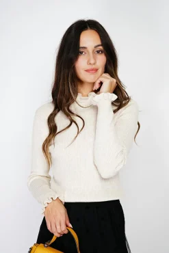 Femme C&Jo Pull en Cachemire & Soie mélangés col montant crème