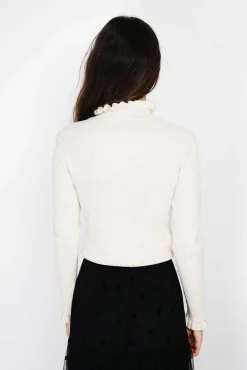 Femme C&Jo Pull en Cachemire & Soie mélangés col montant crème