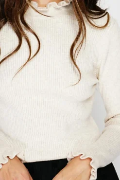 Femme C&Jo Pull en Cachemire & Soie mélangés col montant crème