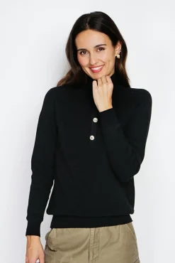 Femme Assuili Pull en Cachemire & Soie mélangés col montant boutonné noir