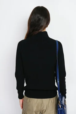 Femme Assuili Pull en Cachemire & Soie mélangés col montant boutonné noir