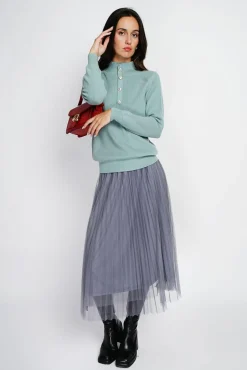 Sale Assuili Pull en Cachemire & Soie mélangés col montant boutonné jade