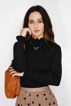 Femme C&Jo Pull en Cachemire & Soie mélangés col montant noir