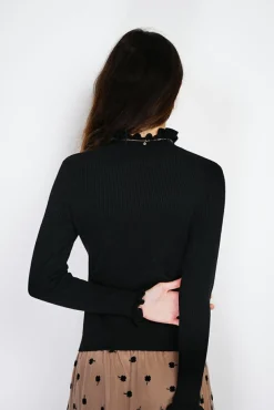 Femme C&Jo Pull en Cachemire & Soie mélangés col montant noir