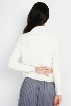 Outlet Assuili Pull en Cachemire & Soie mélangés col montant boutonné naturel