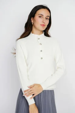 Outlet Assuili Pull en Cachemire & Soie mélangés col montant boutonné naturel